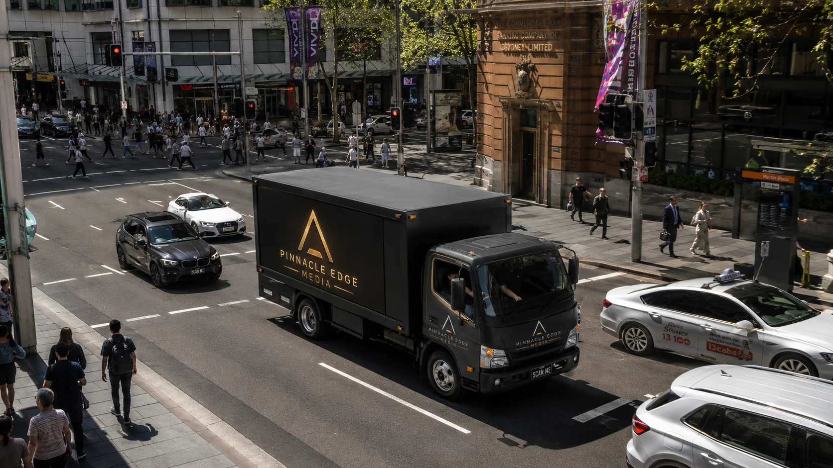 Pinnacle Edge Media truck in Sydney — campaign 2