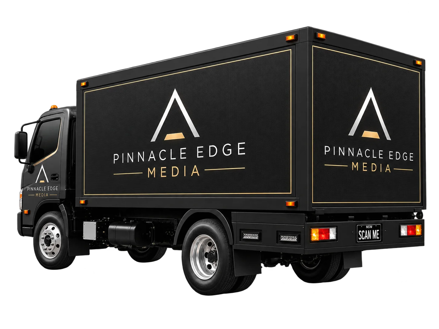 Pinnacle Edge Media truck from a dynamic angle